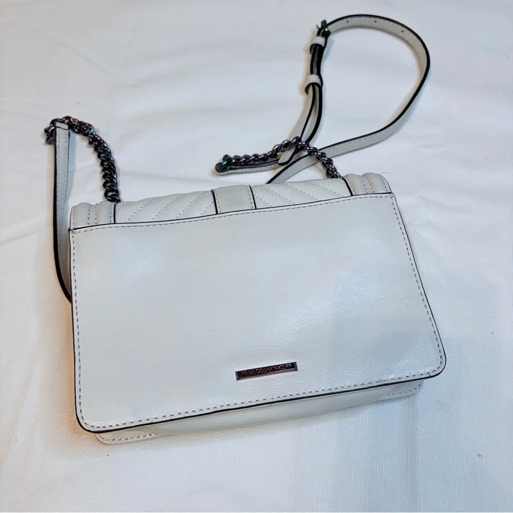 Rebecca Minkoff Ivory Chevron Quilted Small Love Crossbody with Iridescent metal